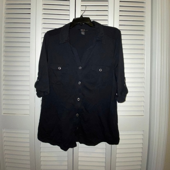 *NEW* Womens Black Button Blouse by Style&Co. (L) 100% Cotton - Picture 1 of 5